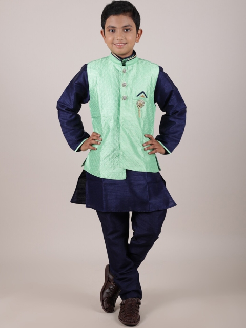 

Pothys Boys Navy Blue Jacquard Sherwani Set