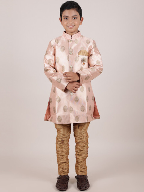 

Pothys Boys Pink Jacquard Sherwani Set