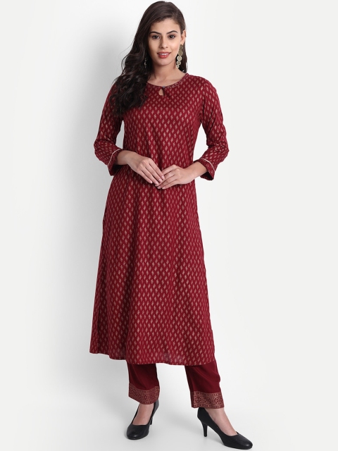 

fabGLOBAL Women Maroon Printed Panelled Kurta with Palazzos