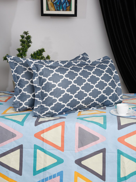 

HOSTA HOMES Set Of 2 Blue & White Printed Pure Cotton 140 TC Pillows