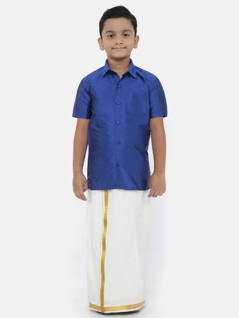 

LITTLESTARS Boys Blue & White Shirt with Dhoti Pants