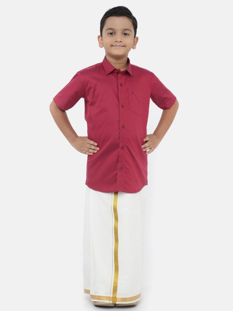 

LITTLESTARS Boys Maroon & White Shirt with Dhoti
