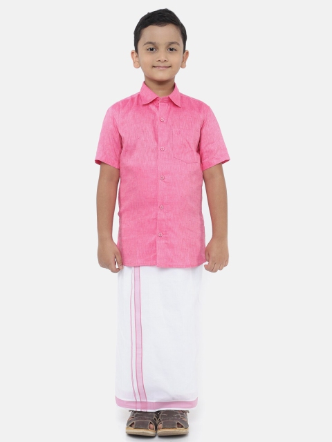 

LITTLESTARS Boys Pink & White Shirt with Dhoti