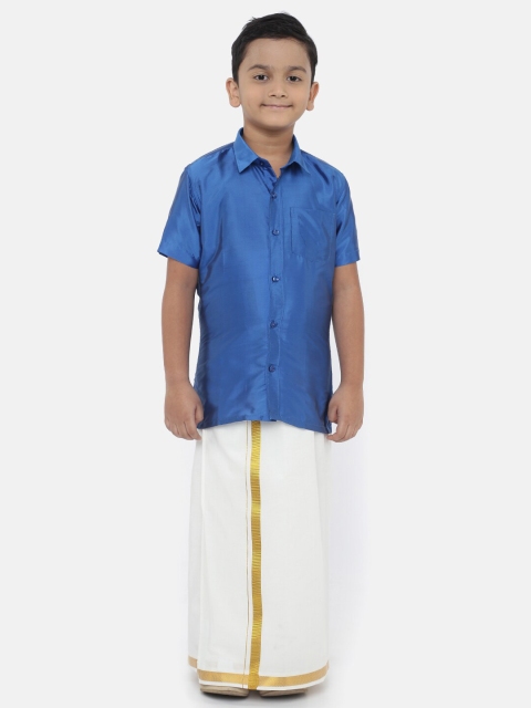 

LITTLESTARS Boys Blue & White Shirt with Dhoti