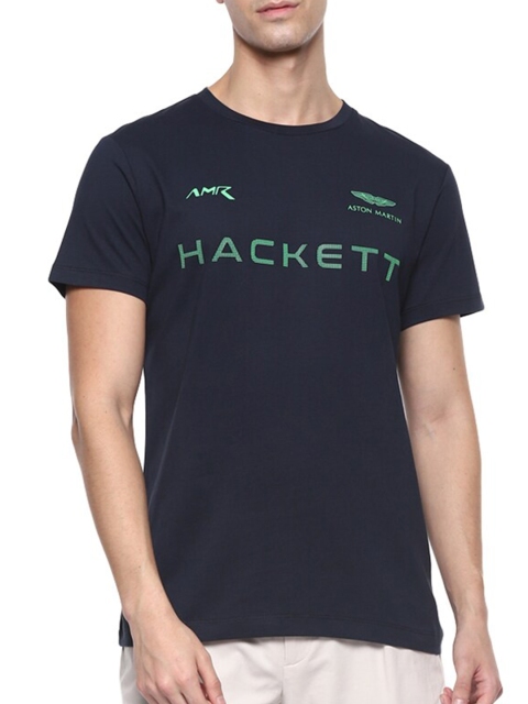 

HACKETT LONDON Men Navy Blue Typography Printed Applique T-shirt