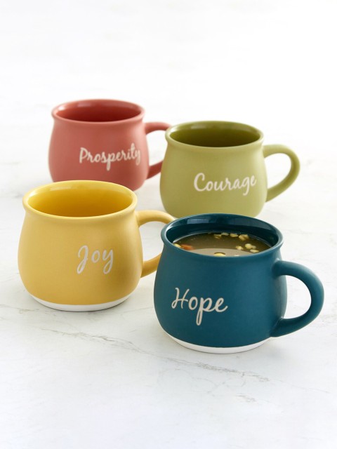 

Home Centre Yellow & White Text or Slogans Printed Stoneware Matte Mugs Set of Cups and Mugs