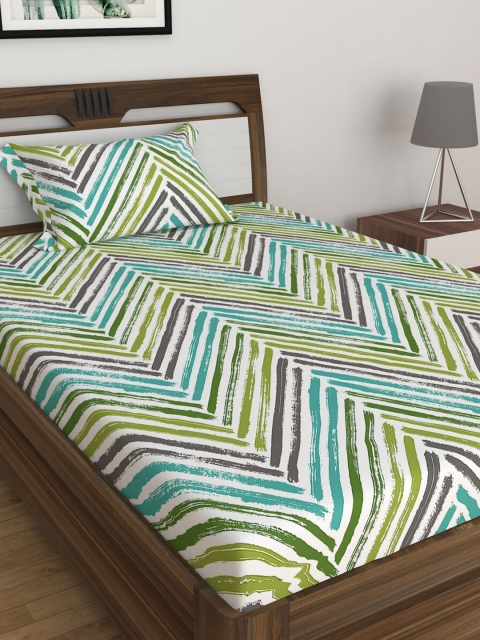 

Home Centre Green & White Striped 2 Single Bedsheet with 1 Pillow Covers