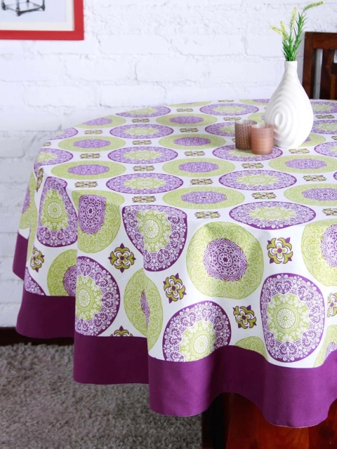 

Lushomes Multicoloured Pure Cotton 6 Seater Circles Printed Round Table Cloth, Multi