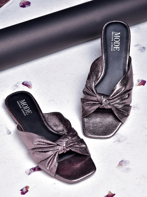 

Mode by Red Tape Women Metallic Purple Open Toe Flats With Bows