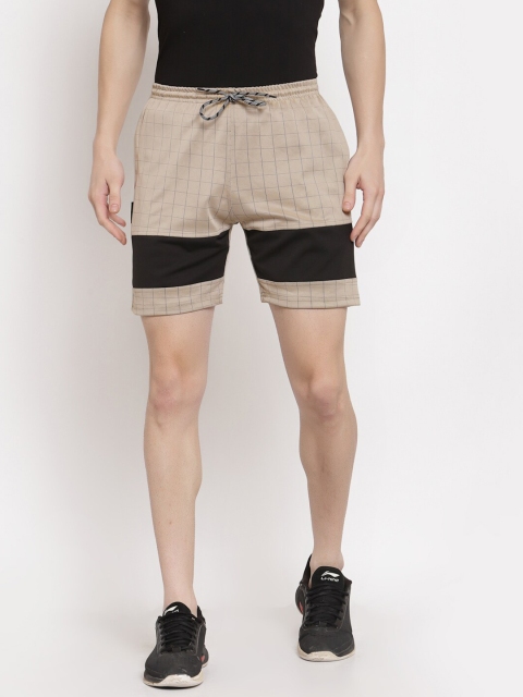 

KLOTTHE Men Beige & Black Checked Lounge Shorts