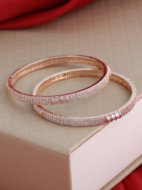 

Shoshaa Set of 2 Rose Gold-Plated White Stone Studded Handcrafted Bangles