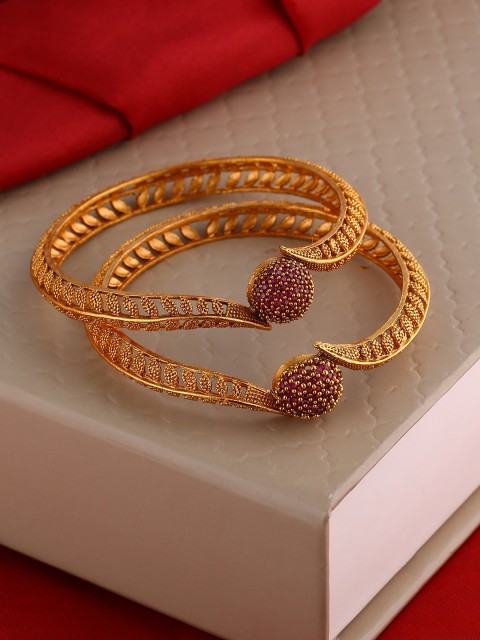 

Shoshaa Set Of 2 Gold-Plated Purple Stone-Studded Handcrafted Bangles