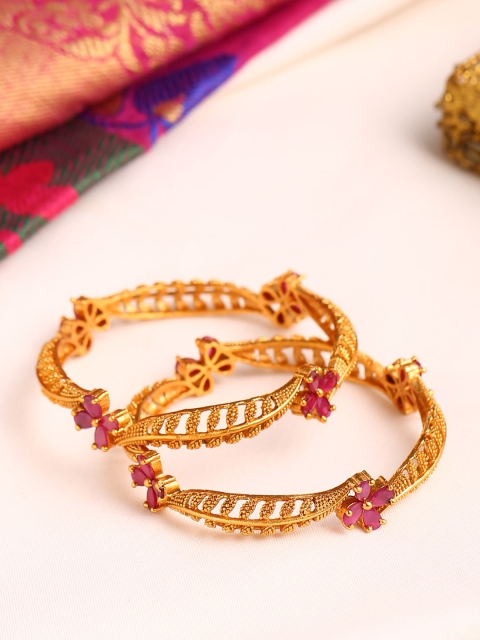 

Shoshaa Set of 2 Gold-Plated Pink Stone-Studded Handcrafted Bangles