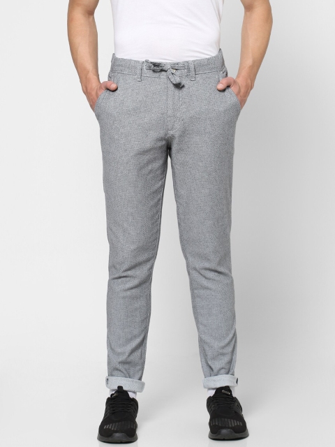 

Jack & Jones Men Grey Textured Slim Fit Trousers