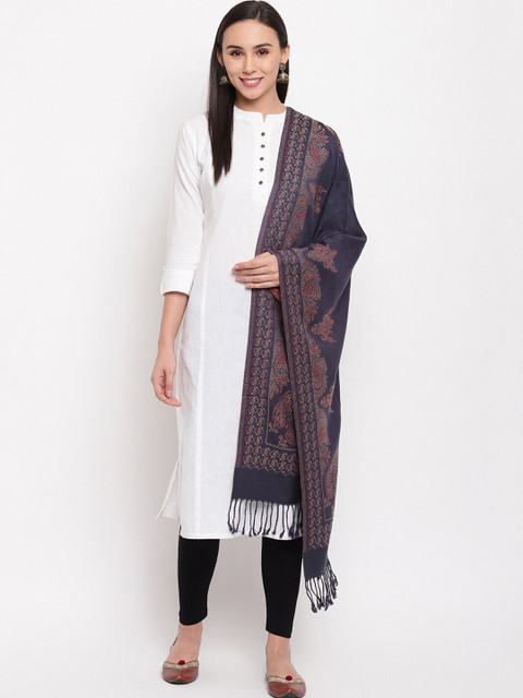 

HK colours of fashion Women Grey & Red Woven Design Stole