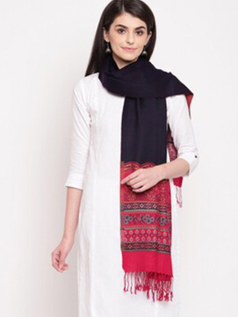 

HK colours of fashion Women Navy Blue & Red Woven Design Stole