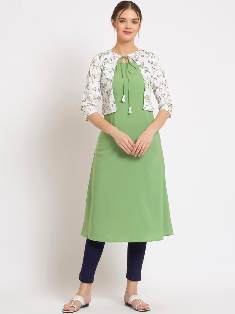 

ALC Creations Women Green Crepe Jacquard Crepe Layered Kurta