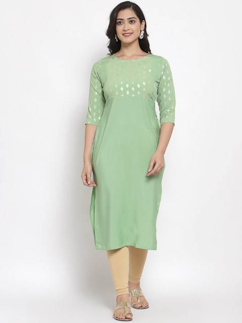 

ALC Creations Women Green & Gold-Toned Ethnic Motifs Printed Straight Kurta