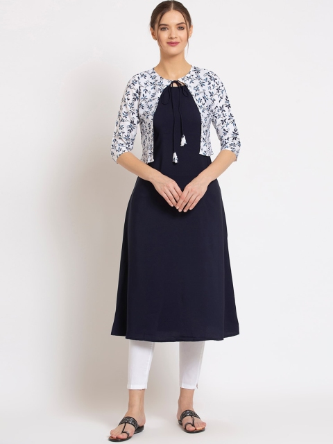 

ALC Creations Women Navy Blue Crepe Jacquard Crepe Kurta