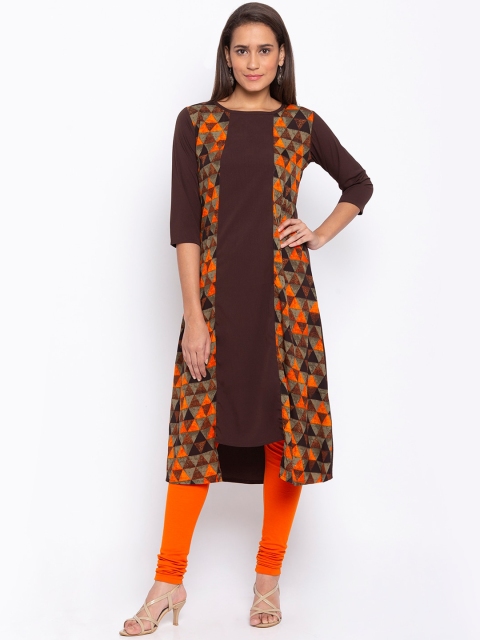 

ALC Creations Women Brown & Orange Geometric Printed Crepe Kurta