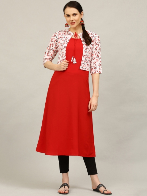 

ALC Creations Women Red Crepe Jacquard Crepe Kurta