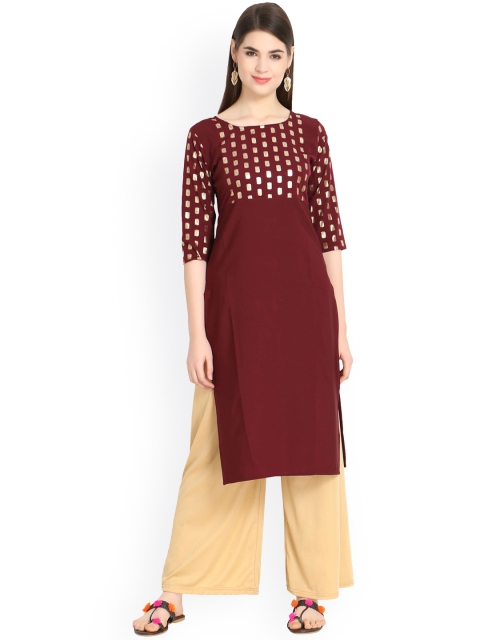 

ALC Creations Women Maroon Yoke Design Crepe Kurta