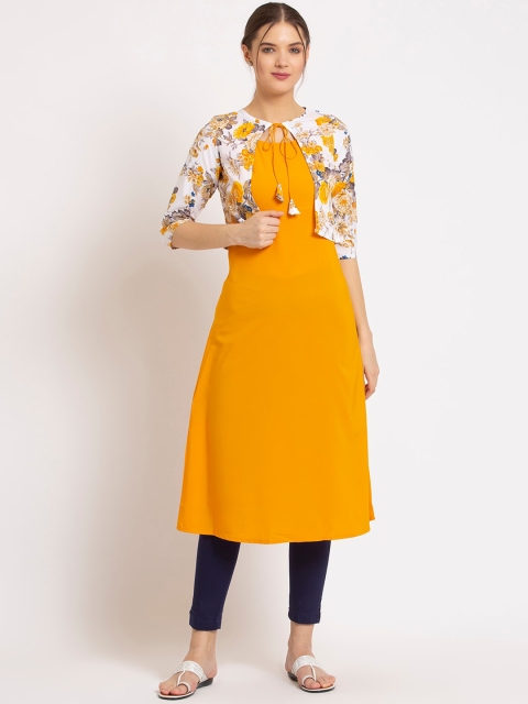 

ALC Creations Women Yellow Yoke Design Crepe Jacquard Crepe Kurta