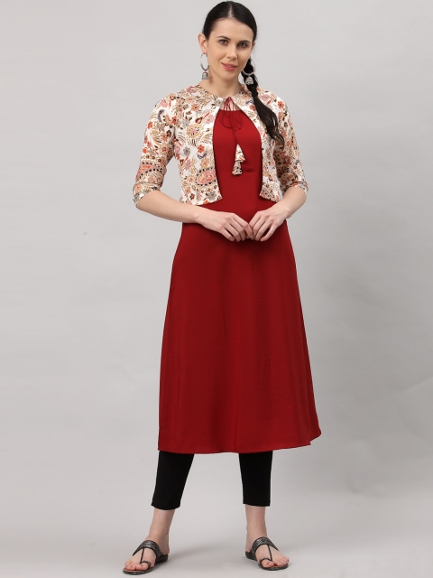 

ALC Creations Women Maroon & Multicoloured Floral Printed Layered Kurta
