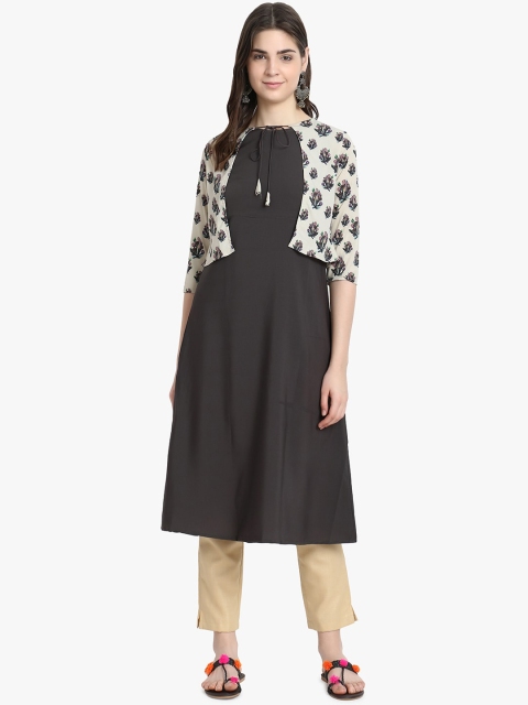 

ALC Creations Women Grey Crepe Jacquard Crepe Kurta