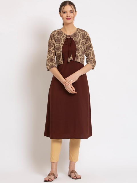 

ALC Creations Women Brown Crepe Jacquard Crepe Layered Kurta