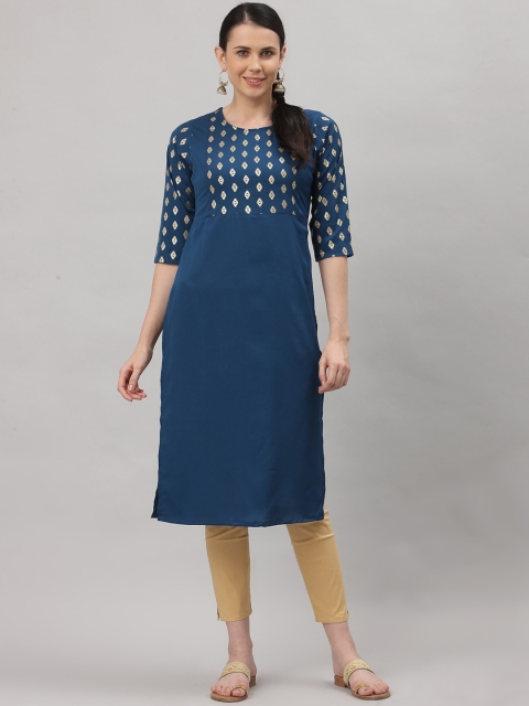 

ALC Creations Women Teal Yoke Design Crepe Kurta