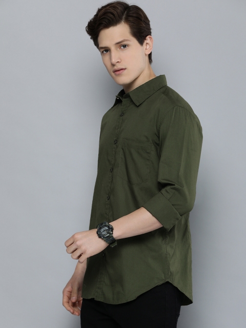 

Harvard Men Olive Green Solid Casual Shirt