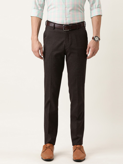 

Peter England Men Brown Self-Design Slim Fit Formal Trousers