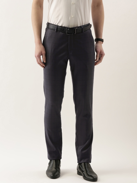 

Peter England Men Black Checked Slim Fit Wrinkle Free Trousers