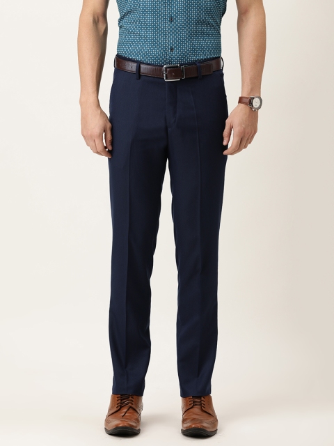 

Peter England Men Navy Blue Self Checked Slim Fit Formal Trousers