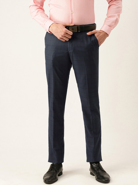 

Peter England Men Teal Solid Slim Fit Trousers