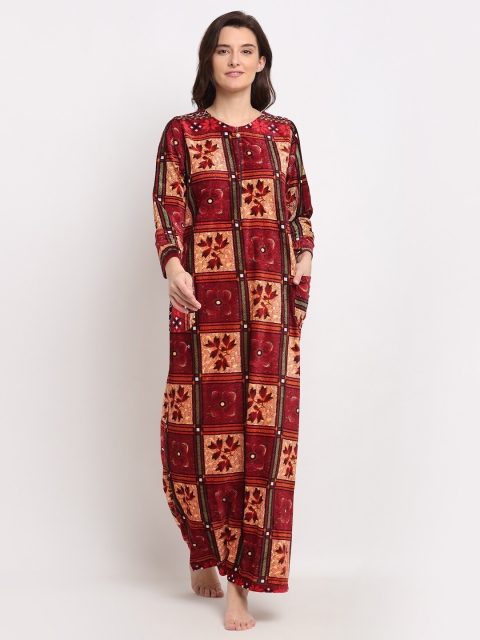

NEUDIS Women Maroon Checked Fleece Nightdress