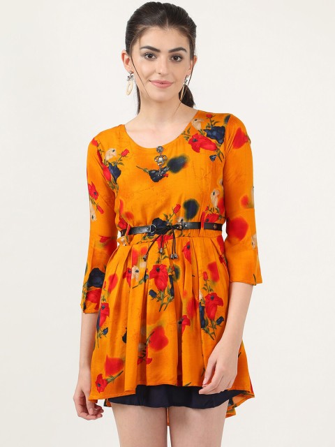 

V2 Value & Variety Mustard Yellow Floral Dress with Belt