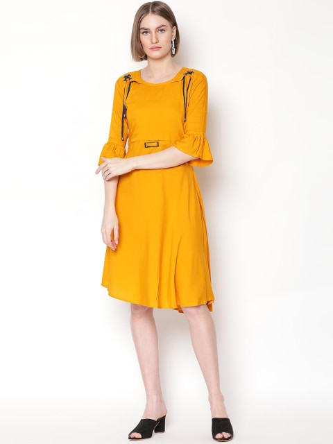 

V2 Value & Variety Mustard Yellow A-Line Dress