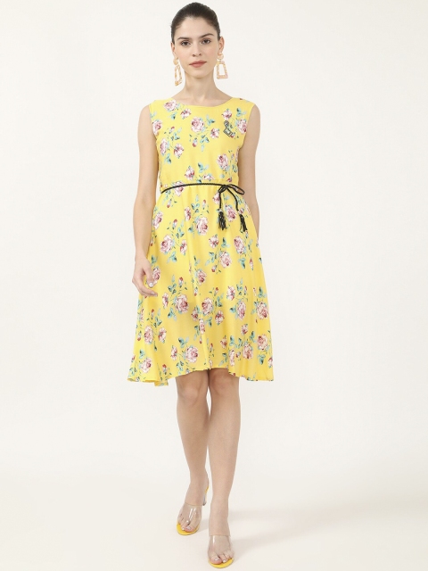 

V2 Value & Variety Mustard Yellow Floral Printed A-Line Dress