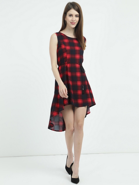 

V2 Value & Variety Red & Black Checked A-Line Dress