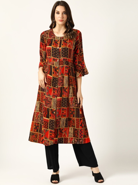 

V2 Value & Variety Red Floral A-Line Midi Dress