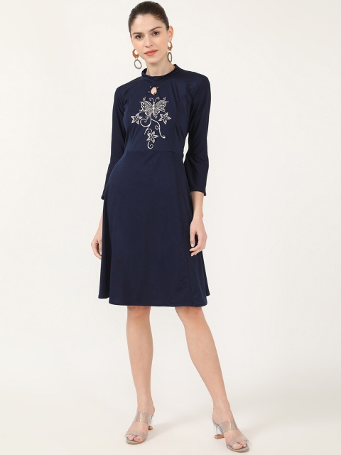

V2 Value & Variety Navy Blue & Off White A-Line Dress
