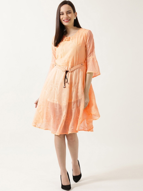 

V2 Value & Variety Peach-Coloured Ethnic Motifs Embroidered Dress