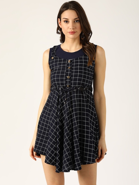 

V2 Value & Variety Navy Blue & White Checked Dress