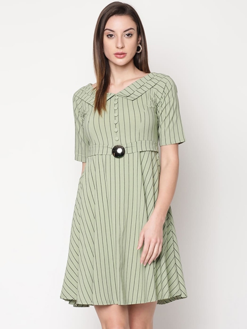 

V2 Value & Variety Olive Green Striped Dress