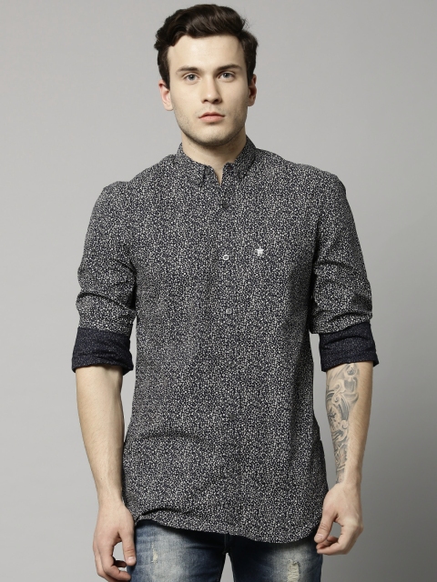 

French Connection Men Navy Slim Fit Printed Casual Shirt, Navy blue