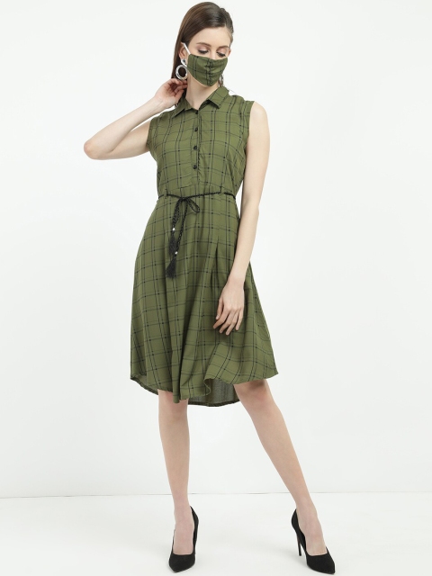 

V2 Value & Variety Olive Green Checked Shirt Dress