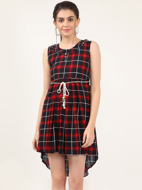 

V2 Value & Variety Red & Black Checked A-Line Dress