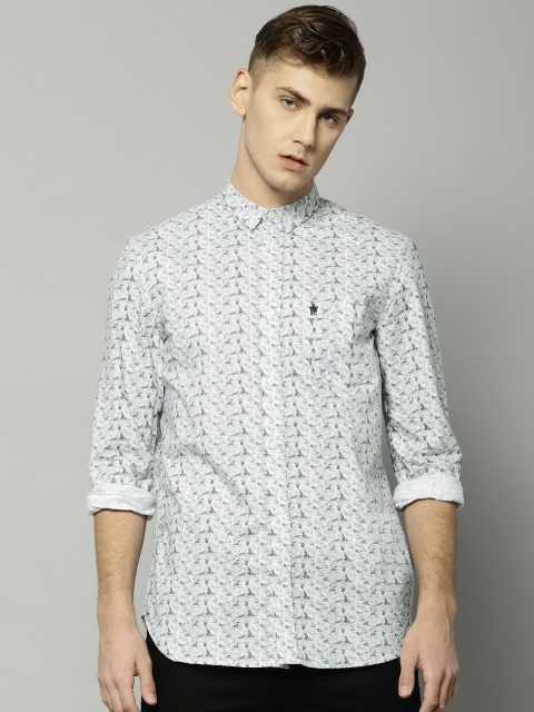

French Connection Men Blue Slim Fit Printed Casual Shirt